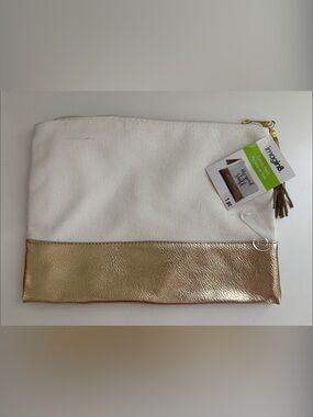Canvas Cosmetic Pouch in White with Gold Trim